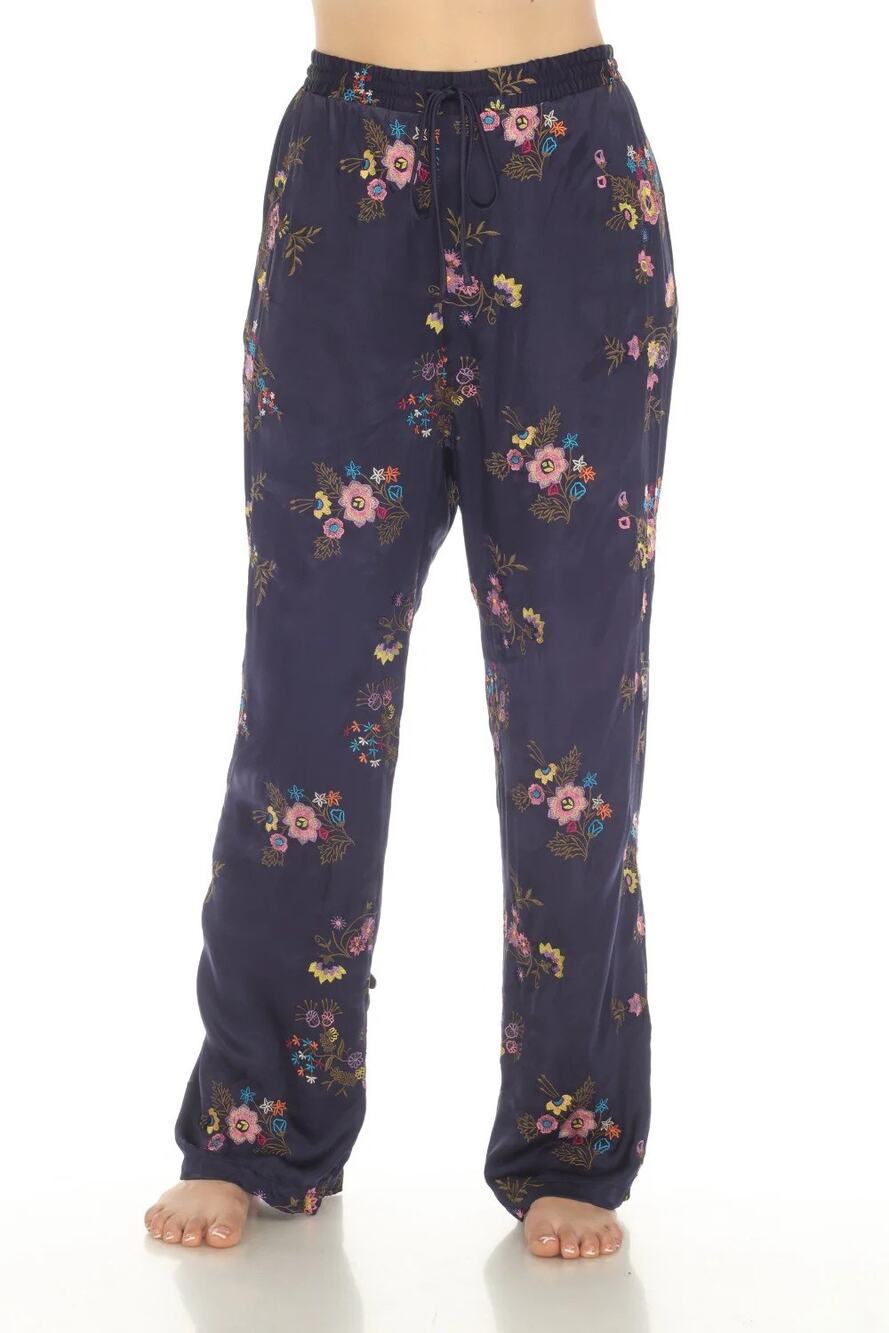 Johnny Was Misty Palazzo Pants Floral Embroidered Sapphire Preppy Casual Fall XS